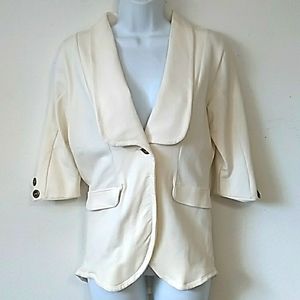 Blake cream collared 1 button elbow sleeve stretch cotton blazer jacket M